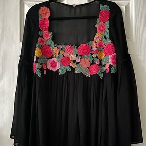 Free People Floral Embroidered Black Women's Tunic